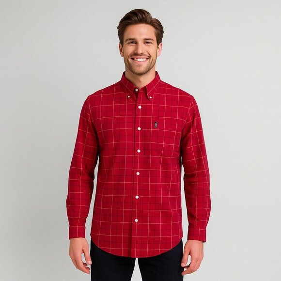 Chaps Ralph Lauren Red Long Sleeve Button Front Shirt Mens L Preppy Ivy Vintage - Picture 4 of 7